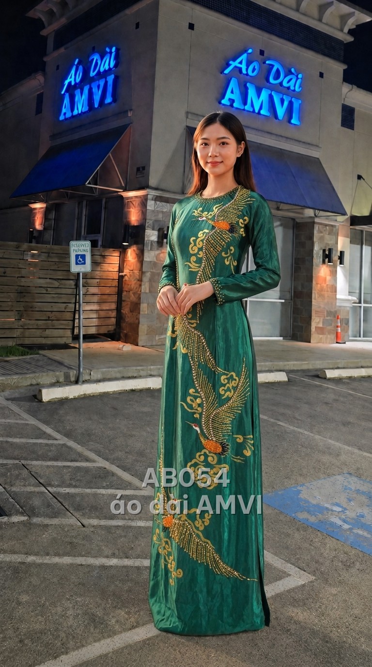 elegant evening áo dài with intricate beadwork, perfect for Vietnamese wedding guests — mother-of-the-bride áo dài with beadw