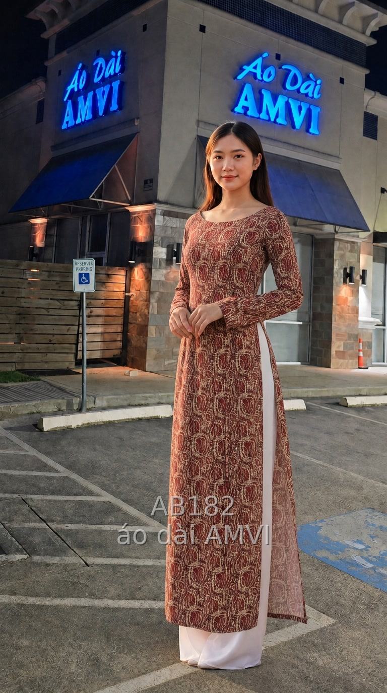 Áo dài polyester AMVI giao hàng toàn nước Mỹ, phù hợp mua online — Áo / Chích ben / Cổ Tròn / Nâu / Polyester