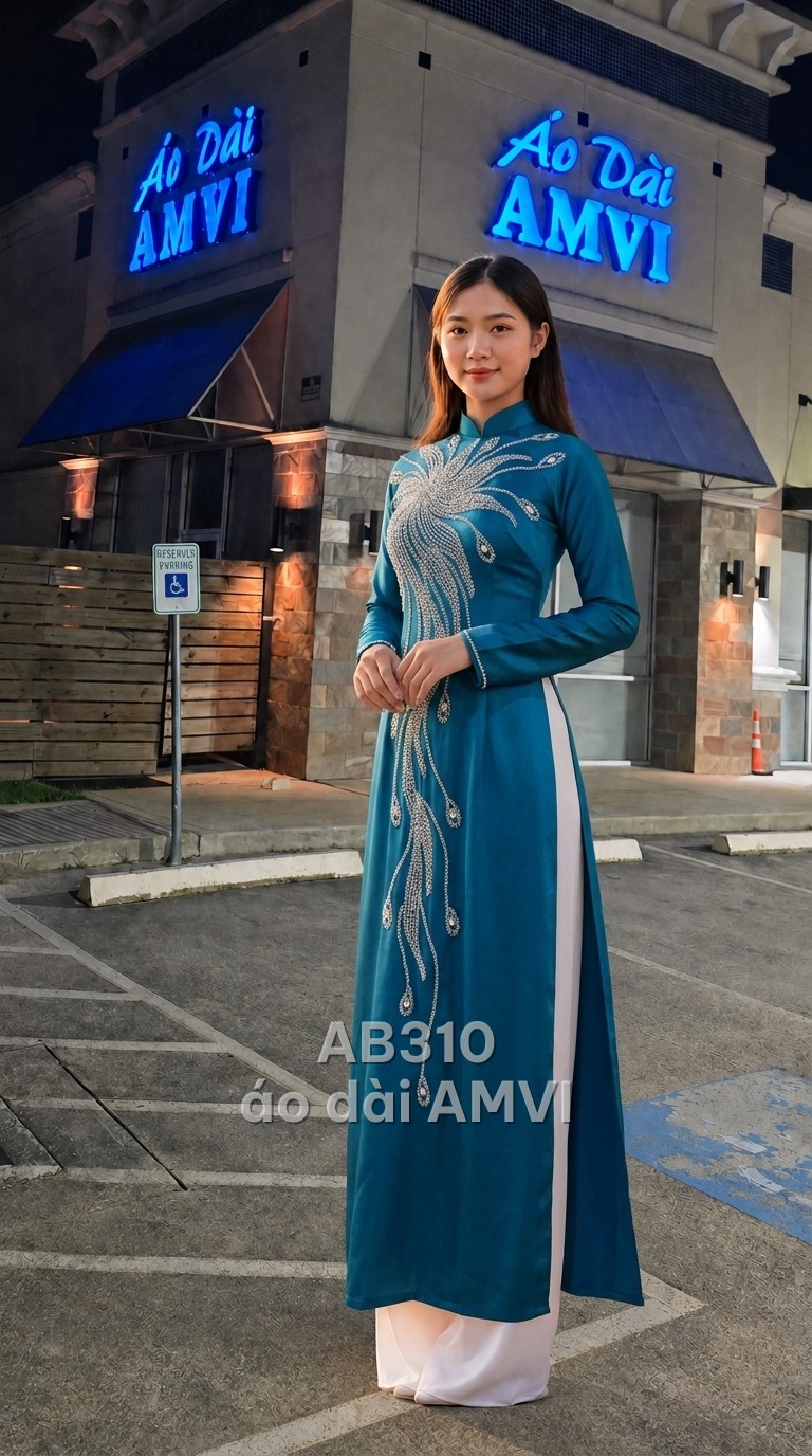 Embroidered polyester áo dài showing the tailored fit achieved through proper measurements