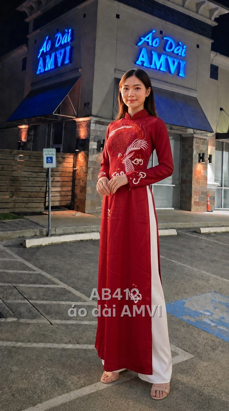 Cream áo dài for bridesmaids worn during Vietnamese wedding bưng quả ceremony — bridal áo dài with embroidery — red