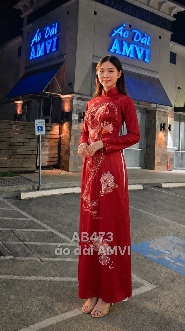 elegant evening áo dài with intricate beadwork, perfect for Vietnamese wedding guests — women's áo dài with embroidery — red