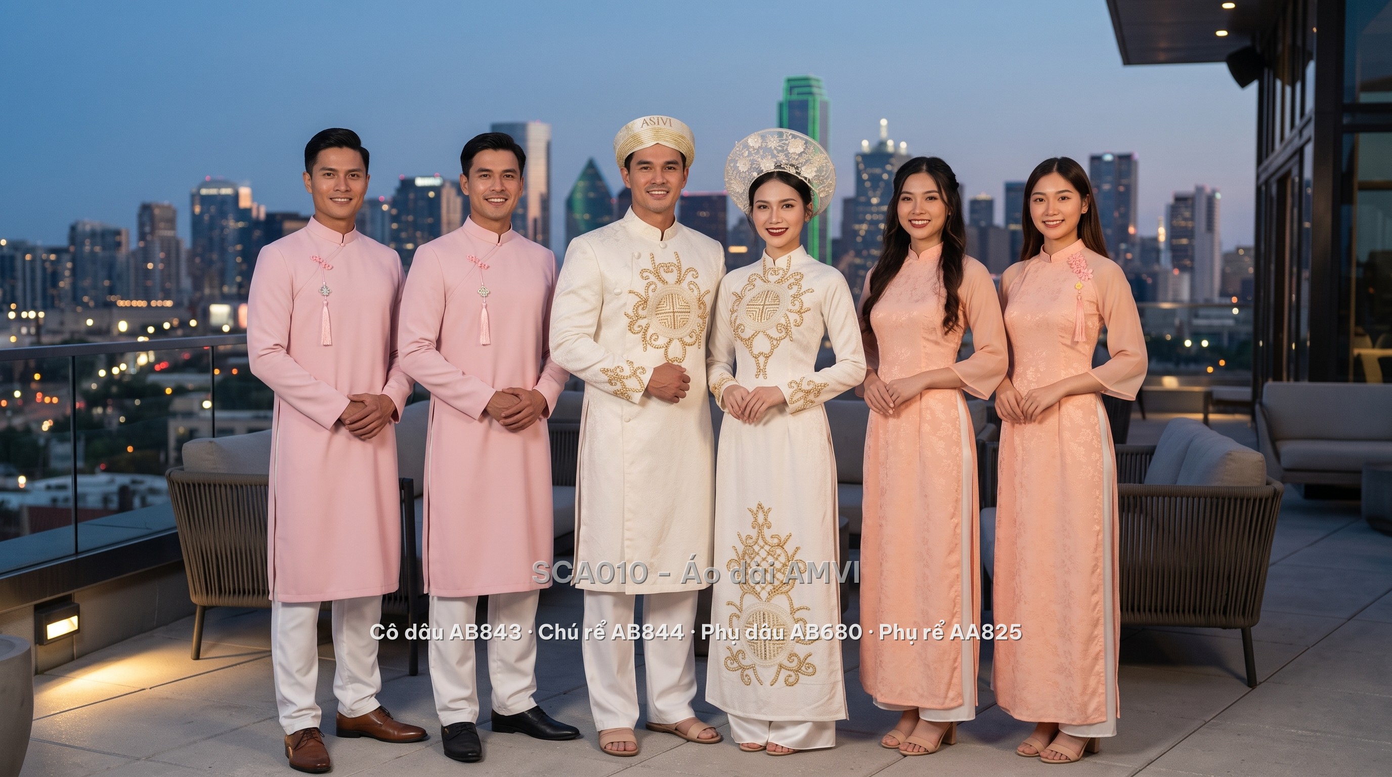 Bạch Hoa Wedding Set SCA010 — bride, groom, bridesmaids and groomsmen (6 people)