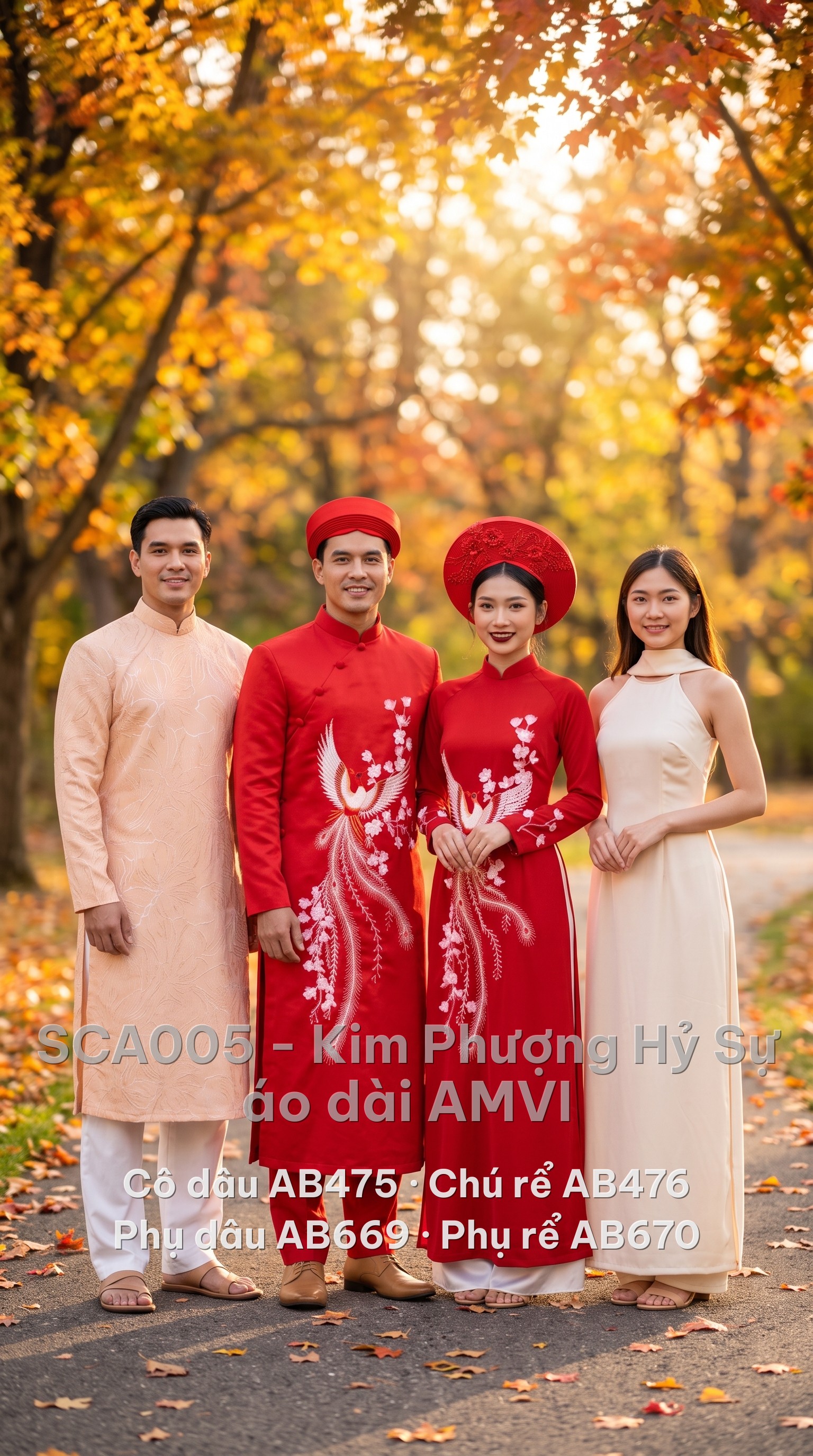 Set đám cưới Kim Phượng Hỷ Sự SCA005 — cô dâu, chú rể, phụ dâu, phụ rể
