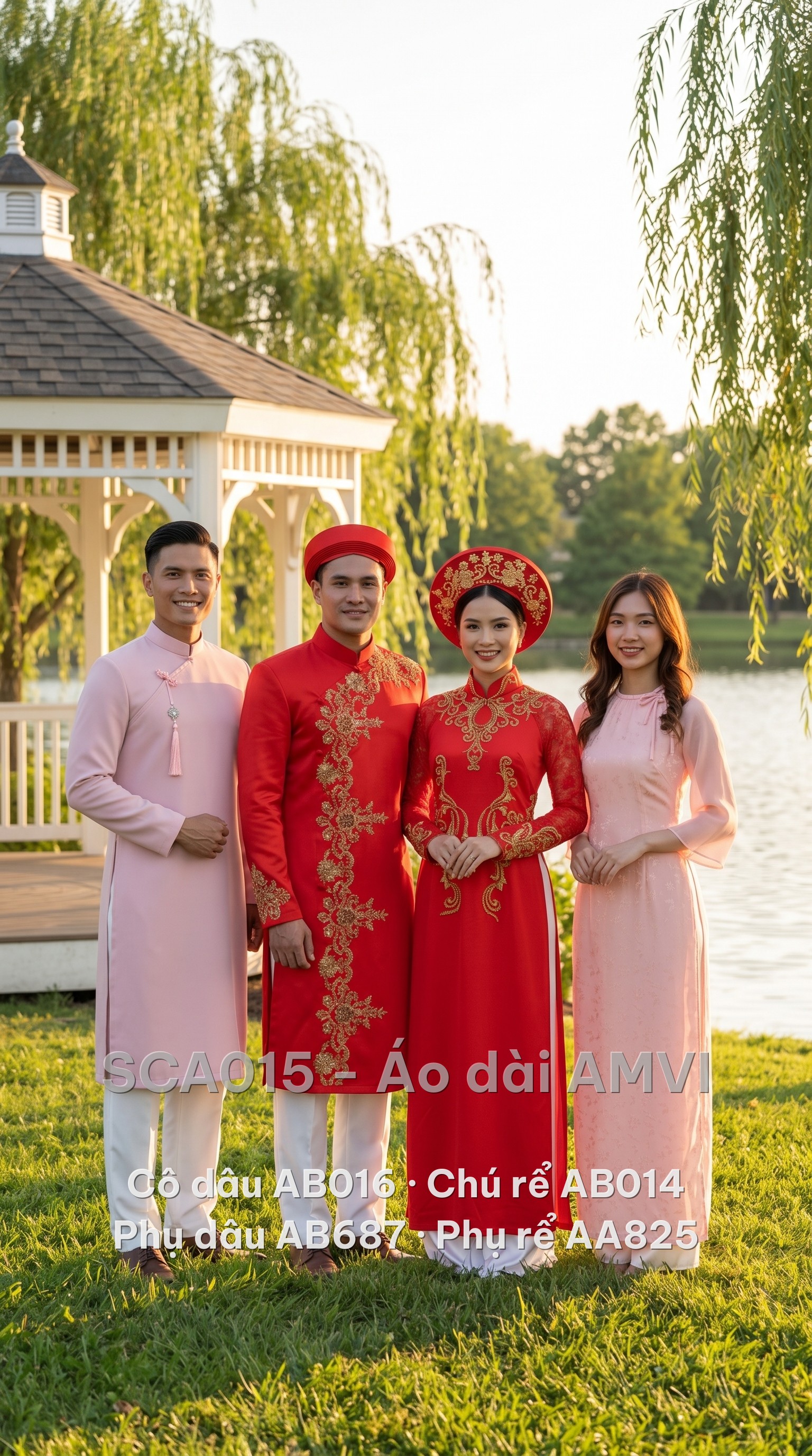 Set đám cưới Hồng Phúc SCA015 — cô dâu, chú rể, phụ dâu, phụ rể