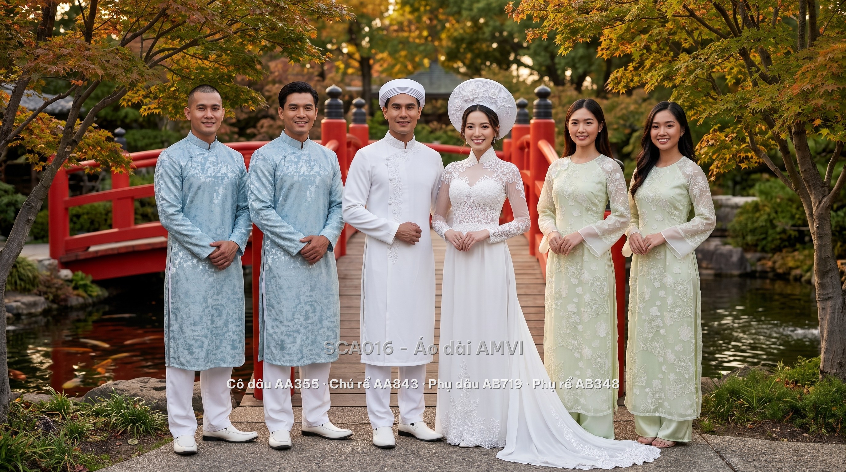 Bạch Hoa Wedding Set SCA016 — bride, groom, bridesmaids and groomsmen (6 people)