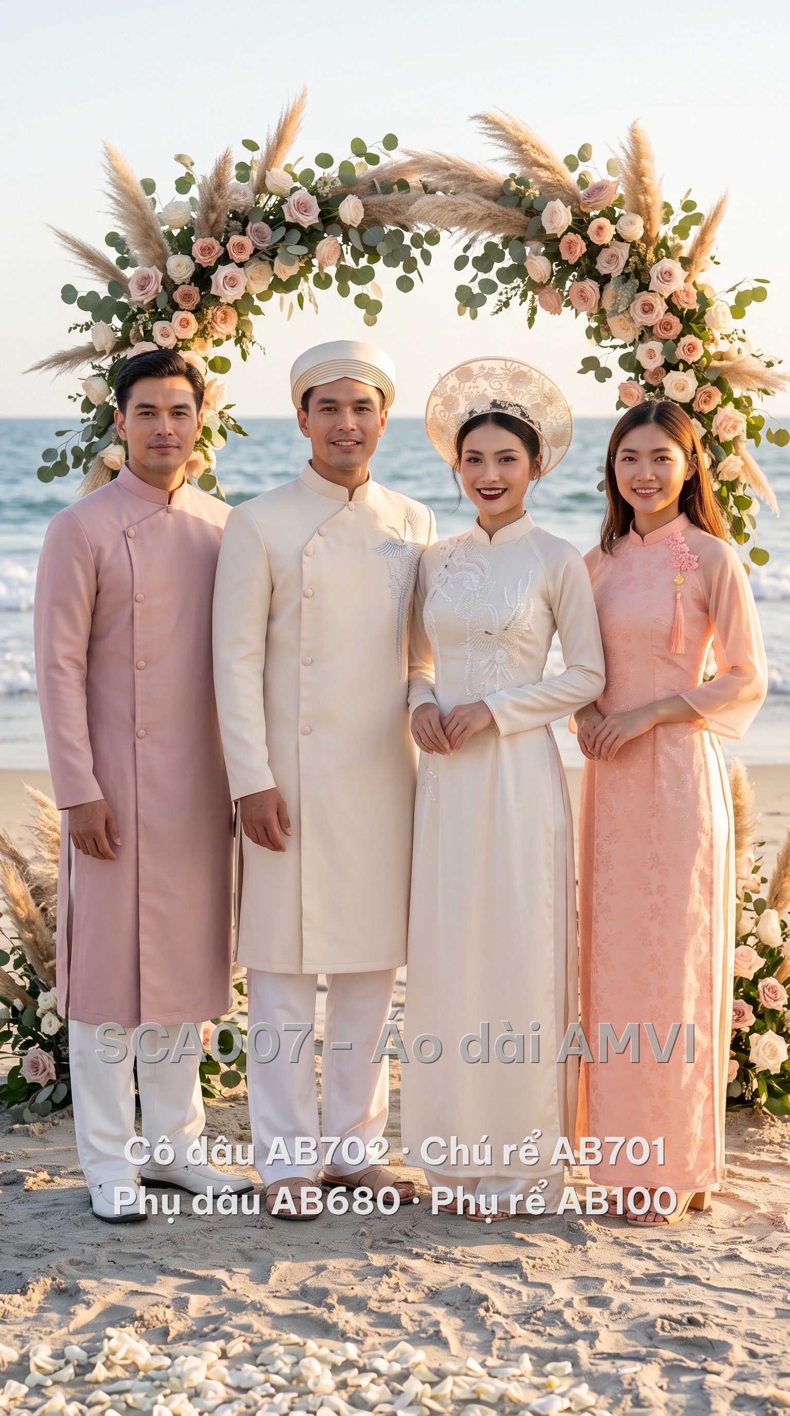 Hoa Gấm Wedding Set SCA007 — bride, groom, bridesmaid and groomsman