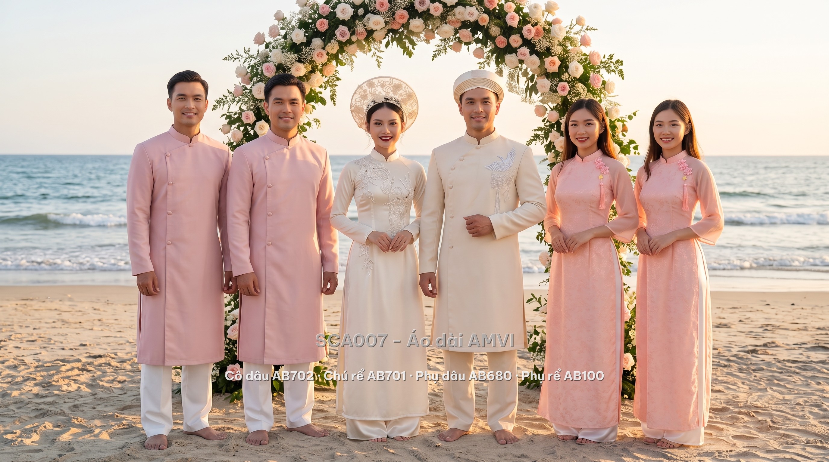Hoa Gấm Wedding Set SCA007 — bride, groom, bridesmaids and groomsmen (6 people)