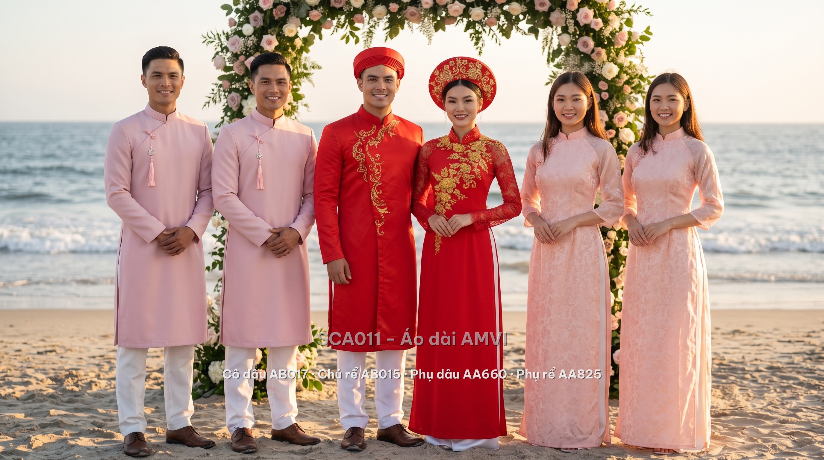 Thắm Duyên Wedding Set SCA011 — bride, groom, bridesmaids and groomsmen (6 people)