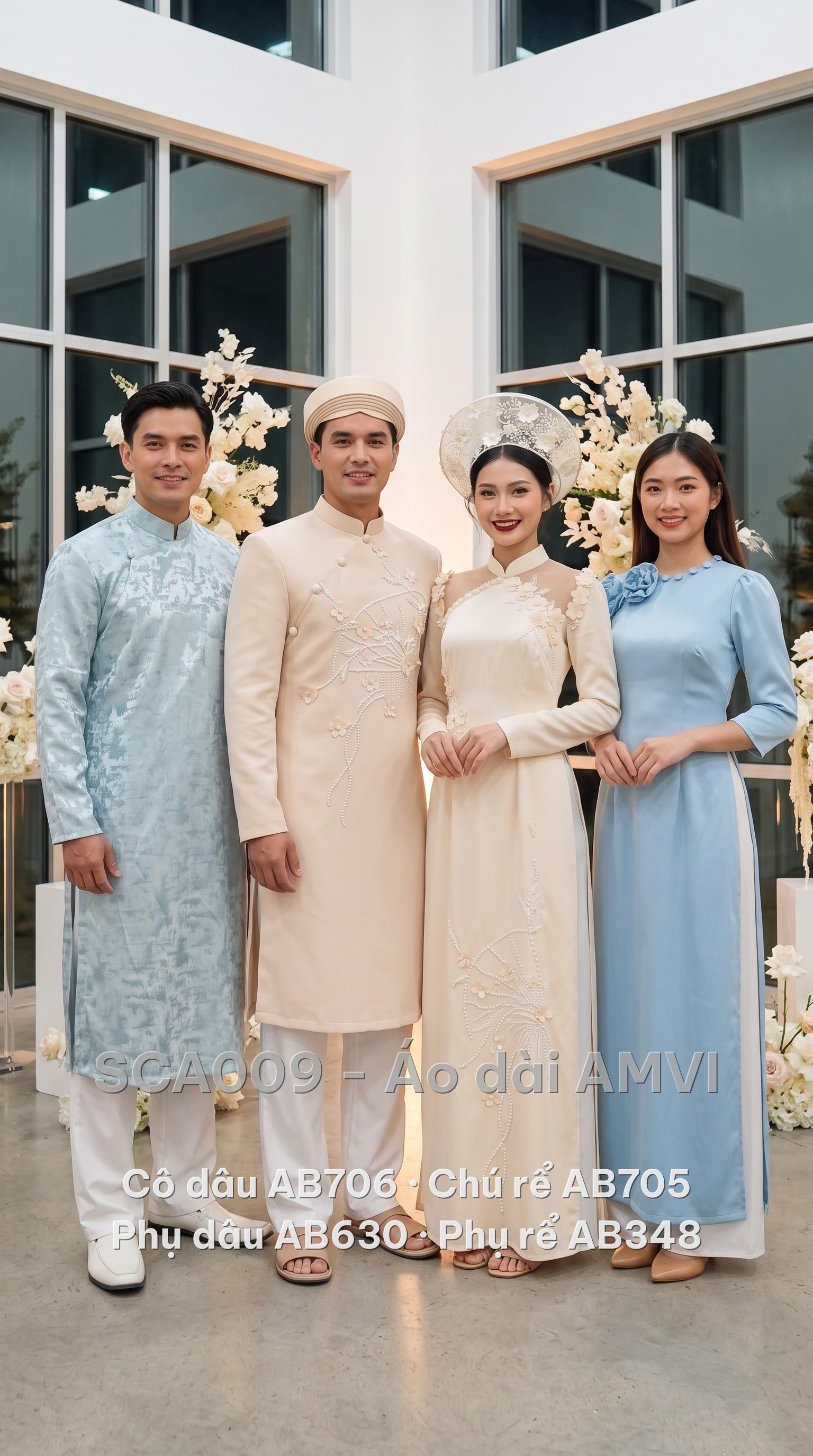 Set đám cưới Kem Ngọc SCA009 — cô dâu, chú rể, phụ dâu, phụ rể