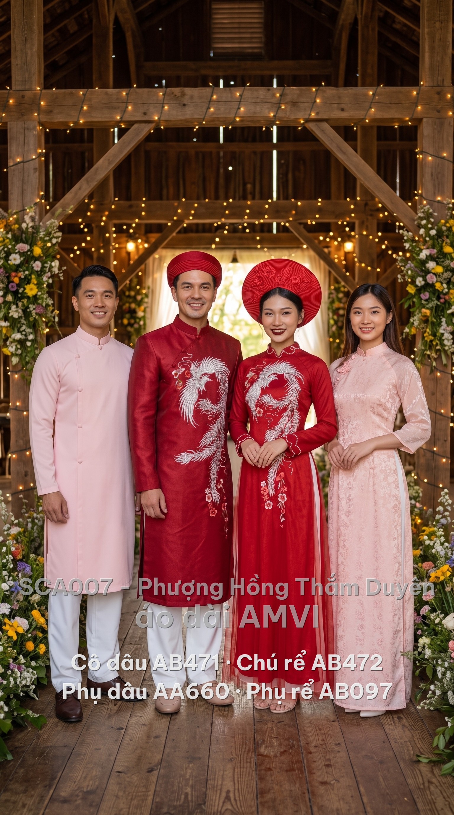 Phượng Hồng Thắm Duyên Wedding Set SCA007 — bride, groom, bridesmaid and groomsman